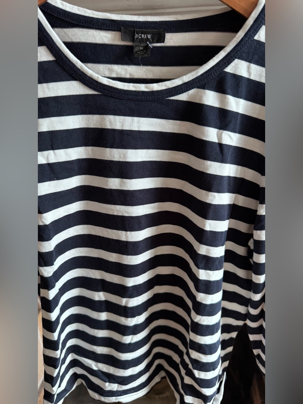 J. Crew Navy and White Striped Boatneck Top